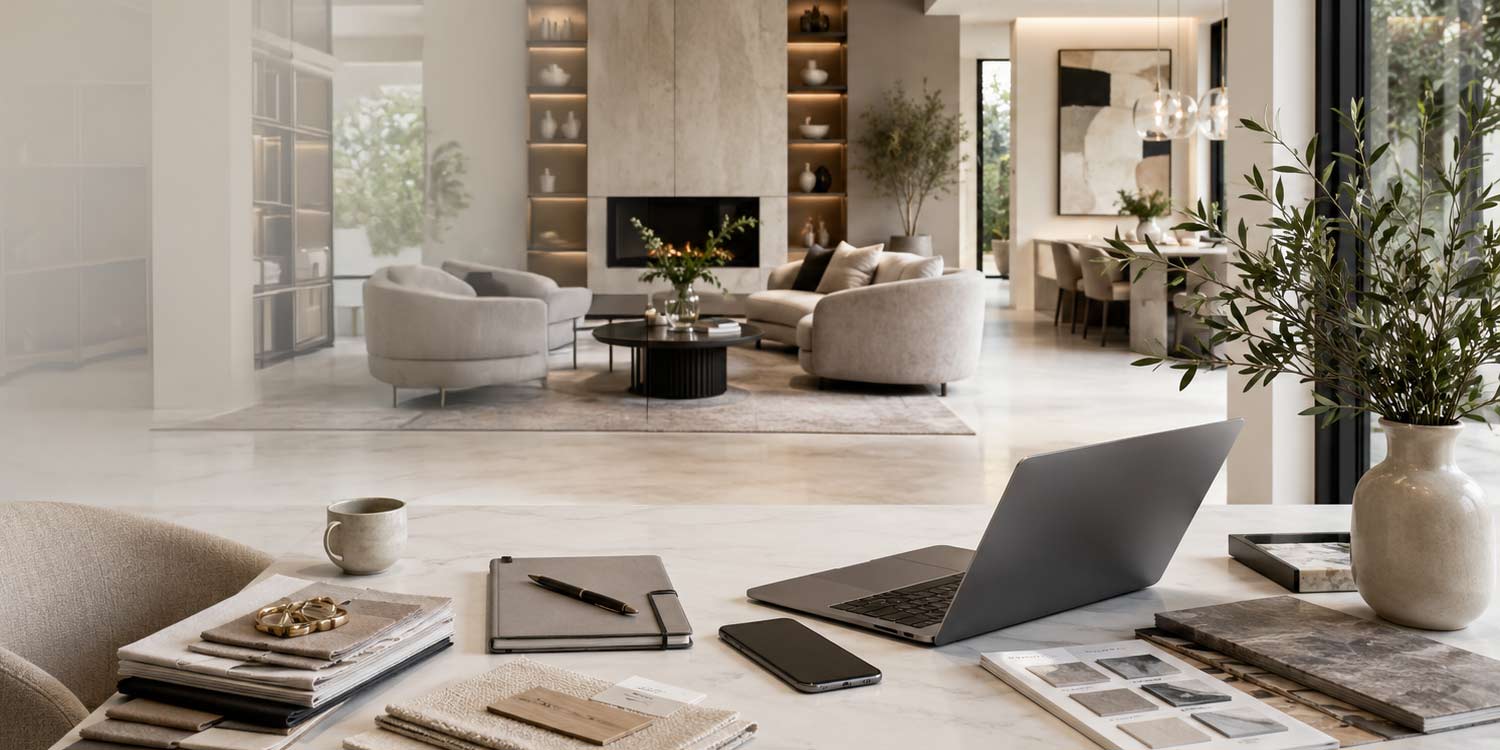 Design consultation with floorplans and material samples