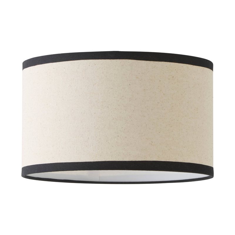 Linen Drum Shade with Black Trim in Natural Linen