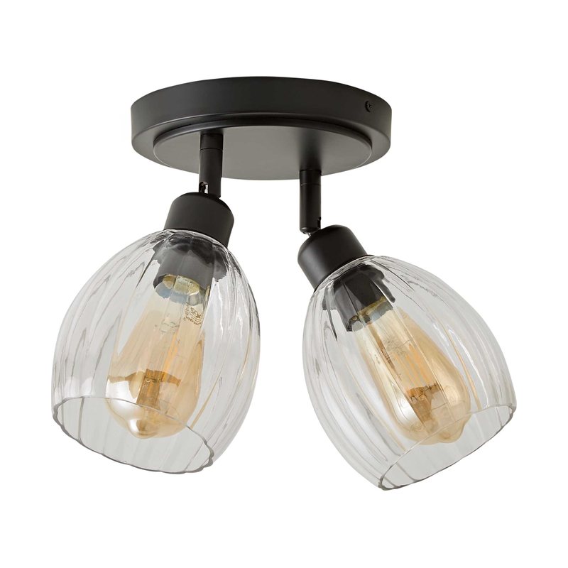 2 Way Ribbed Glass Spotlight in Matte Black