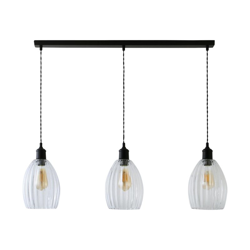 3 Drop Diner Light with Ribbed Glass in Matte Black